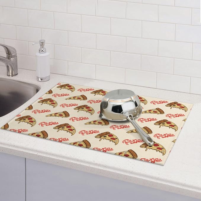 Cute Pizza Food Microfiber Dish Drying Mat for Kitchen Counter 18"x24" Funny Dishes Pad Dish Drainer Rack Mats Washable Absorbent Fast Dry