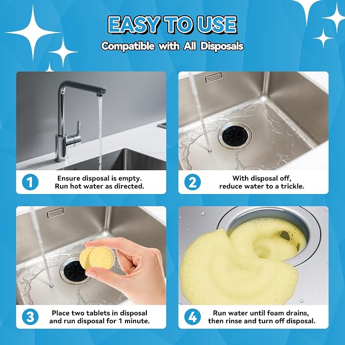 Garbage Disposal Cleaner Deodorizer Tablets 24 Pack Dishwasher cleaning supplies Washing Machine Fresher Sink Drain Kitchen Drain Cleaning Care Odor Disposer With Foaming Action