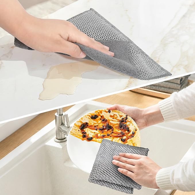 12Pack Upgrade Multi-Purpose Wire Dishcloths, Double-Side Non Scratch Wire Dishcloth, Silver Mesh Dish Cloths, Reusable Metal Mesh Cleaning Cloths, Mesh Scrub Cloths for Kitchen/Stove/Oven