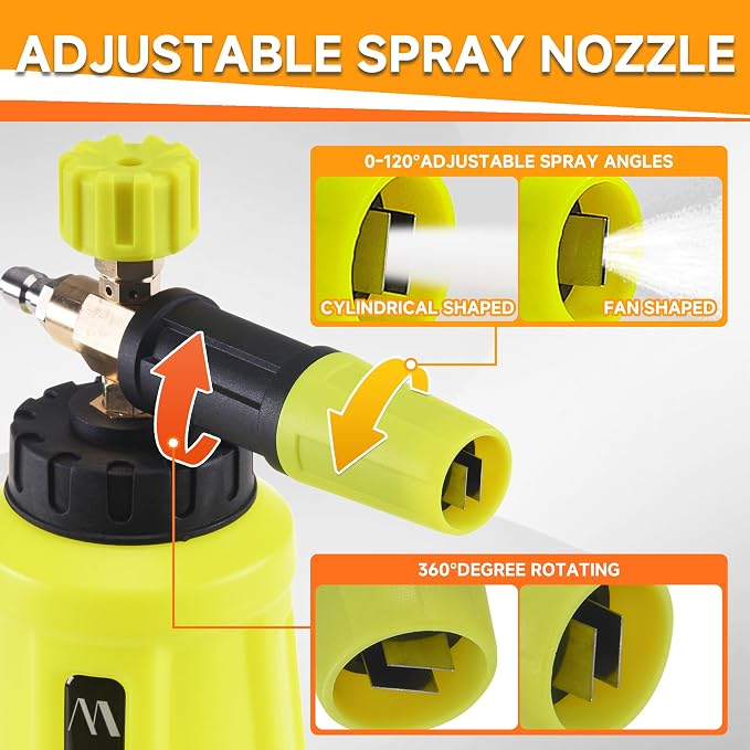 M MINGLE Pressure Washer Foam Cannon Kit, Car Wash Brush with Long Handle | Thick Foam Sprayer, Adjustable Foam Gun, 5 Multi-Angle Nozzles for All Cleaning Jobs, Universal Power Washer Fit