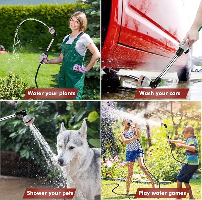 RESTMO Heavy Duty Metal Hose Wand, Watering Wand for Garden Hose | 180° Swivel Ratcheting Head, 16'' Hose Sprayer, 7 Spray Patterns, Flow Control, Ideal for Hanging Baskets & Shrubs, Rose Gold