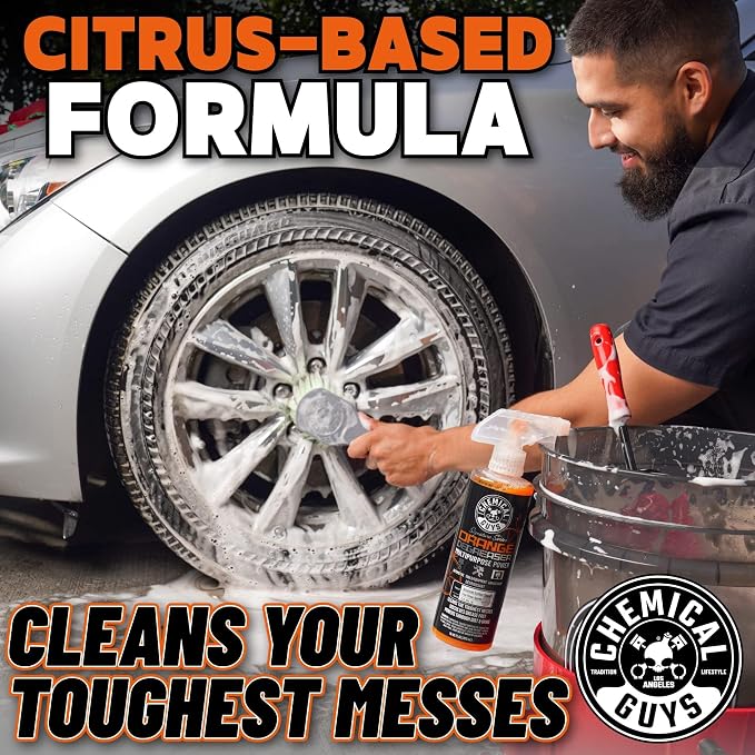 Chemical Guys, Signature Series Orange Degreaser Spray, Heavy Duty, 16 oz | Heavy-duty citrus degreaser breaks down grease and oil on engines, tires, tools and undercarriages, dilutable