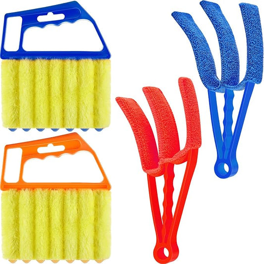 4 Pcs Window Venetian Blind Cleaner Duster Tool 7 Finger Blind Rush and Shutter Cleaner Brush Hand-held Window Shutter Air Conditioner Duster for Dirt(Orange, Blue, Red)
