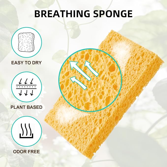 JOYMOOP Dish Sponge Scrubber, Cellulose Sponges Kitchen for Non-Scratch Washing Dishes, Household Cleaning Scrub Natural Sponge, Pack of 12 Colorful Sponges