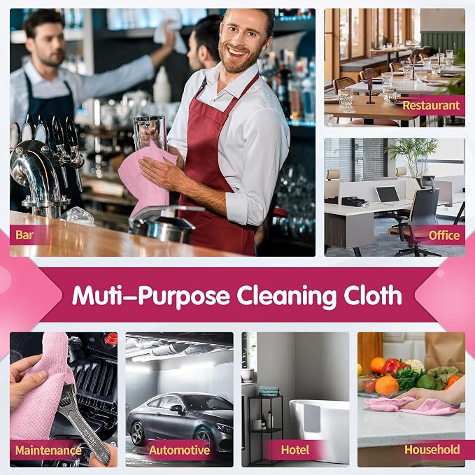 FIXSMITH Pink Microfiber Cleaning Cloth -Pack of 8, Highly Absorbent Cleaning Rags, 16"X12" All Purpose Cleaning Towels for Housekeeping, Kitchen, Car, Lint Free and Reusable Microfiber Towels
