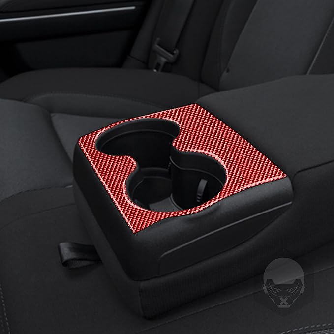 Rear Cup Holder Trim Fit for Dodge Charger/Chrysler 300 2011-2023 | Real Carbon Fiber | Accessories | Anti-scratch | Self-adhesive | Red