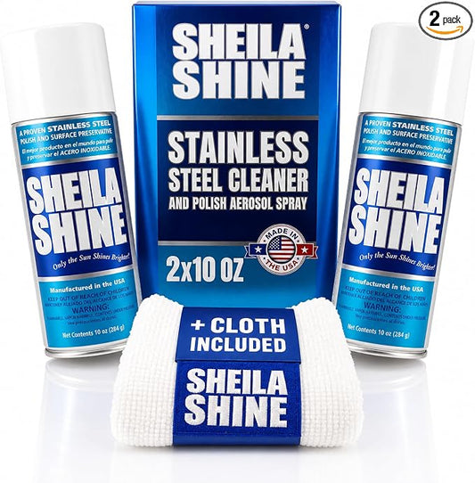 2 x 10oz Sheila Shine Stainless Steel Cleaner and Polish w/ Microfiber Cloth - Cleans, Polishes & Protects Kitchen Appliances, Refrigerators, Sinks, Ovens & Grills - Stainless Cleaner for Appliances