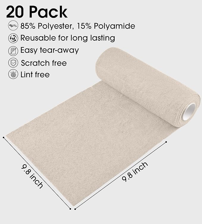 KitchLife Microfiber Cleaning Cloth Roll - Tear-Away Reusable Microfiber Paper Towels, Lint-Free, Washable, 20 Sheets for Kitchen, Car, Dishes, and Sensitive Surfaces (Sand Beige)