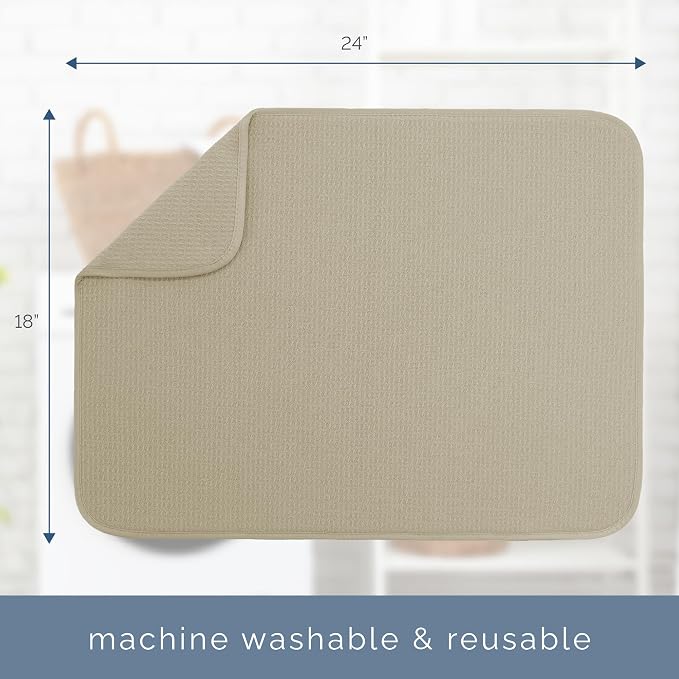 S&T INC. Dish Drying Mat XL, 18” x 24”, Absorbent Microfiber Kitchen Counter Mat, Dish Drying Pad for Dishes, Utensils, Pots and Pans, Extra Large, Pure Cashmere