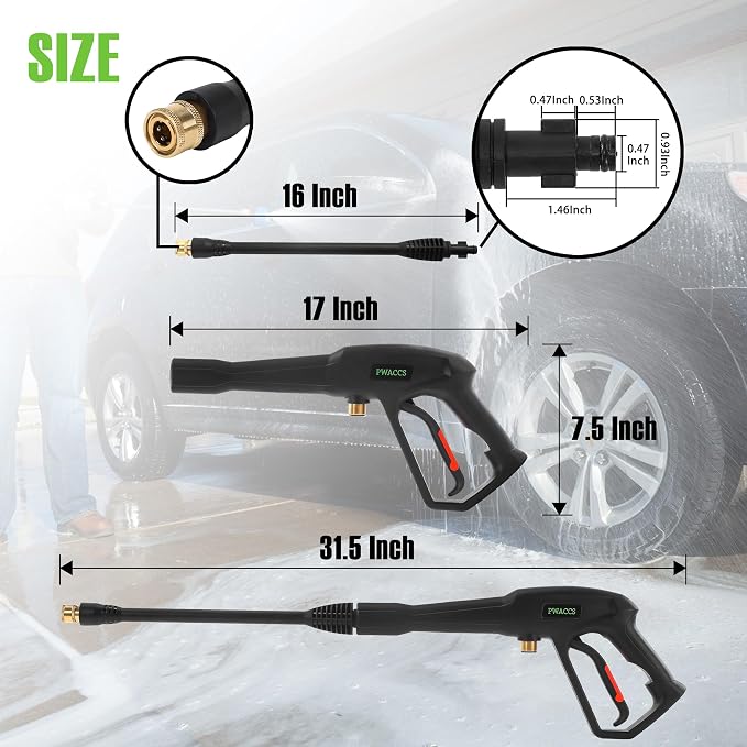 PWACCS Pressure Washer Hose and Gun, 50 FT Power Washer Hose Wand Kit | Pressure Wash Extension Wand, 5 Nozzle Tips, M22-14 Fitting, Compatible with Ryobi, Green Works & Karcher