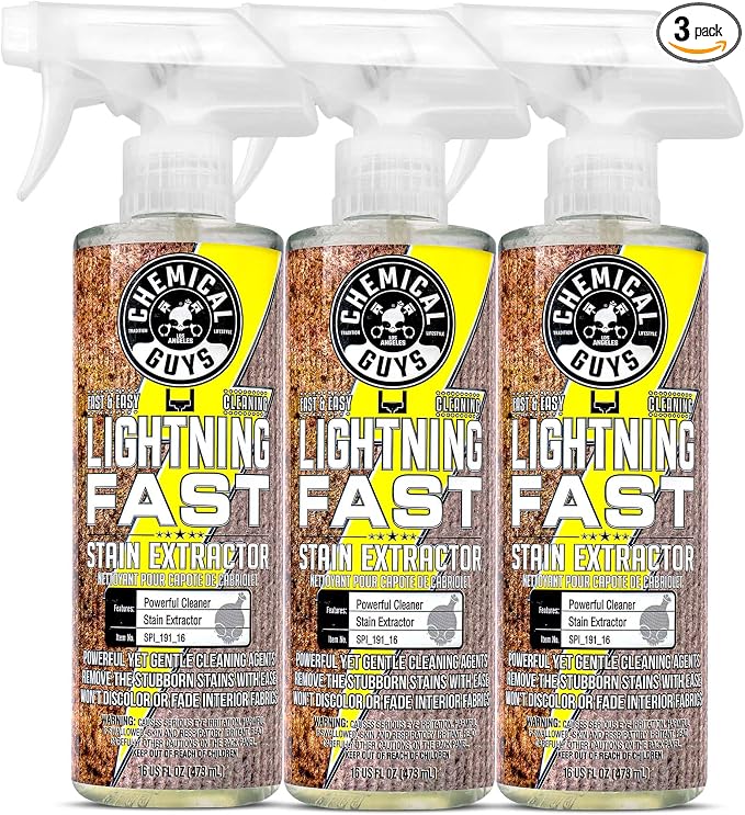 Chemical Guys, Lightning Fast Carpet & Upholstery Stain Extractor, 16 oz | Tackles coffee, soda, wine and pet messes on carpet, seats and mats, just spray, agitate and blot for a clean look