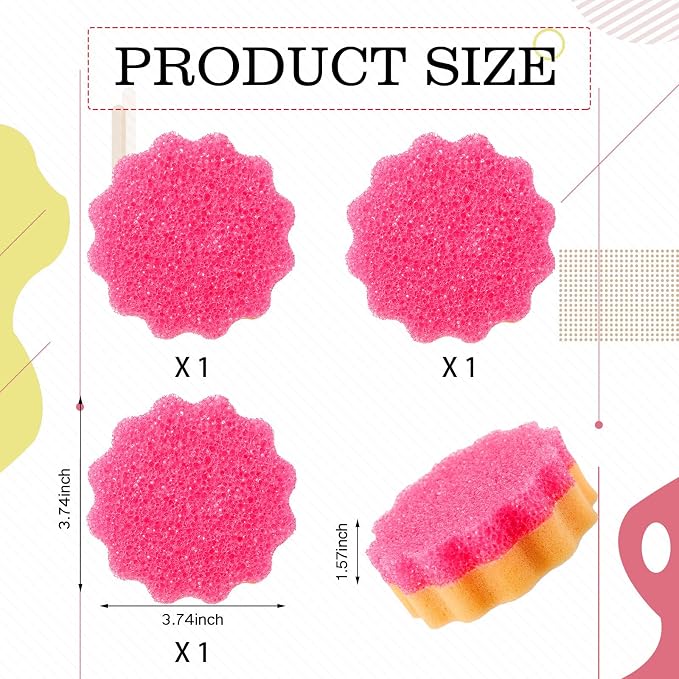 FillTouch 3 Pcs Dual Sided Scrub Sponge Multi Functional Cute Temperature Sensitive Non Scratch Dish Sponge for Washing Dishes Kitchen Bathroom(Flower,Pink)