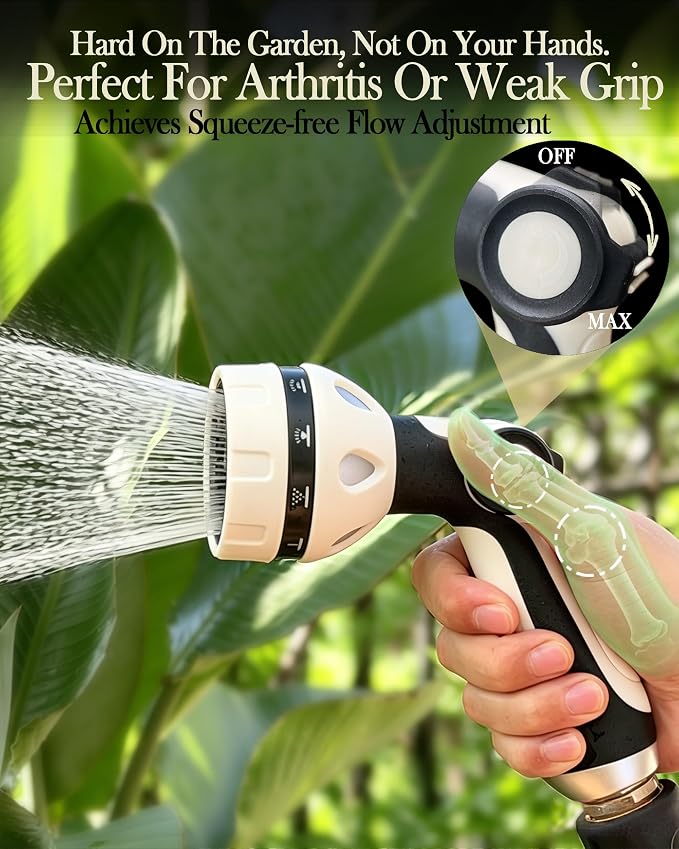 Garden Hose Nozzle - 10 Spray Patterns Water Sprayer Nozzle | Thumb Control On/Off Valve,Adjustable Flow Control Hose Gun Leak-Proof Water Attachment for Outdoor Lawn, Gardening,Car & Pet