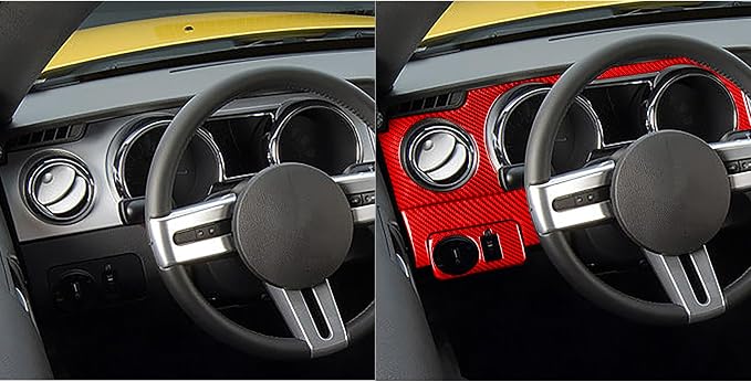 Red Real Carbon Fiber Trim for Ford Mustang Accessories | for GT Shelby 2005 2006 2007 2008 2009 Instrument Cluster Panel Central Console Kit Cover Interior Thick Overlay Decal 6PCs