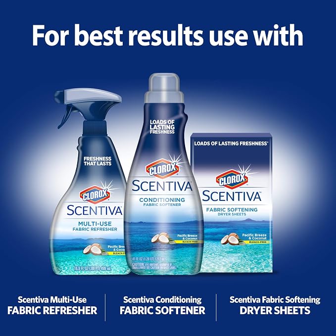 Clorox Scentiva Scent Booster Beads Laundry Freshener, Pacific Breeze and Coconut - In-Wash Fragrance Booster for Clothes, Towels, and Linens, Odor Eliminator, Long-Lasting Fresh Scent, 9.7 Oz