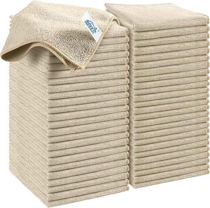 HOMEXCEL 50PK Microfiber Cleaning Cloth, Cleaning Rag for Home, 11.5x11.5in | Reusable, Lint Free, Scratch-Free and Highly Absorbent Towels for Kitchen, Window and Glass, Cars, Brown