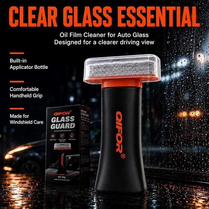 QIFOR Oil Film Remover for Car Windshields and Windows | Automotive Glass Cleaner for Oil Residue & Road Grime, Improves Visibility & Safe Driving (1 PCS)