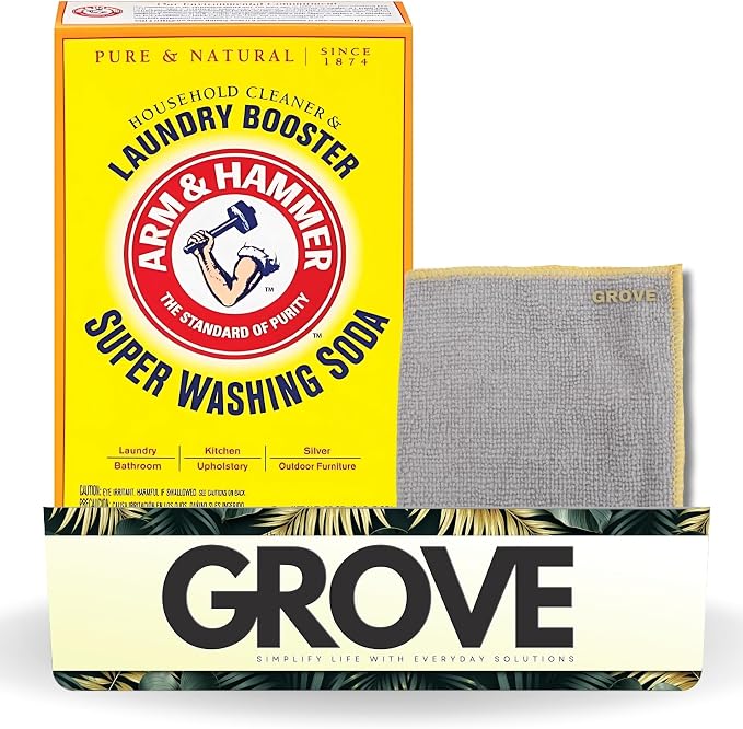 Detergent Booster and Household Cleaner Powder 55 oz Bundle with Microfiber Cloth - Enhances Laundry Detergent Power - Cleans Bathtubs, Microwaves, and More - (2 Items)
