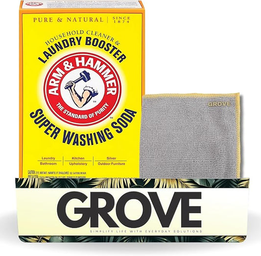 Detergent Booster and Household Cleaner Powder 55 oz Bundle with Microfiber Cloth - Enhances Laundry Detergent Power - Cleans Bathtubs, Microwaves, and More - (2 Items)