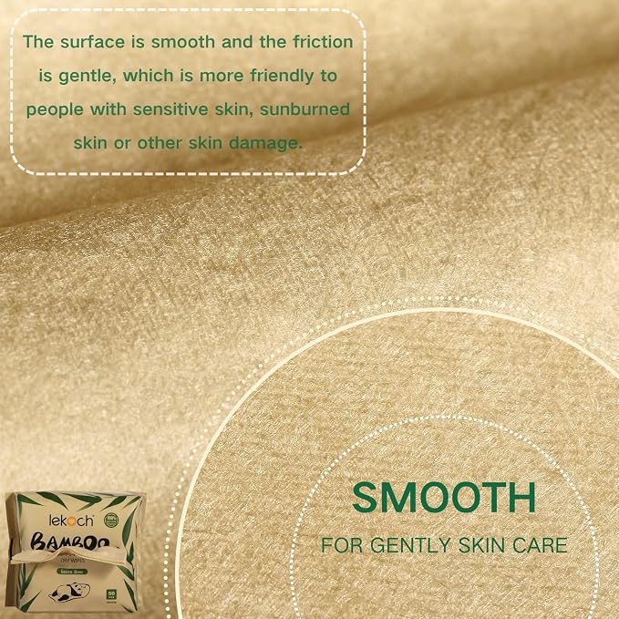 LEKOCH Bamboo Dry Wipes - 100% Biodegradable & Hypoallergenic | Makeup Remover & Baby Wipes | 6 Packs (300 Count, 8x8 Inches) | Ultra Soft for Wet/Dry Use