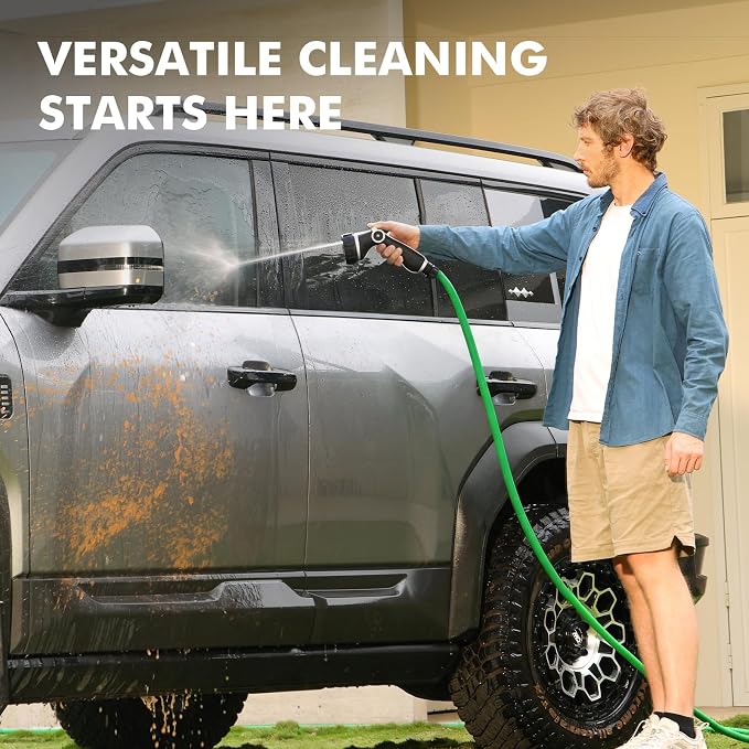 RESTMO Hose Nozzle Heavy Duty, Hose Spray Nozzle Thumb Control for Outdoor | 7 Adjustable Spray Patterns, Leak Proof Hose Nozzle with Flow Control, Ideal for Plants & Lawns, Cars & Pets