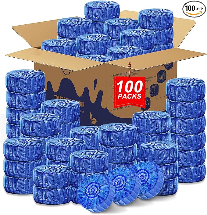 Msvvko Toilet Bowl Cleaners, 100 Pack Blue Tablets | Automatic Continuous Toilet Cleaning, Fresh Scent, Prevents Stains & Odors, Septic Friendly, Hard Water Stain Remove, In Bulk