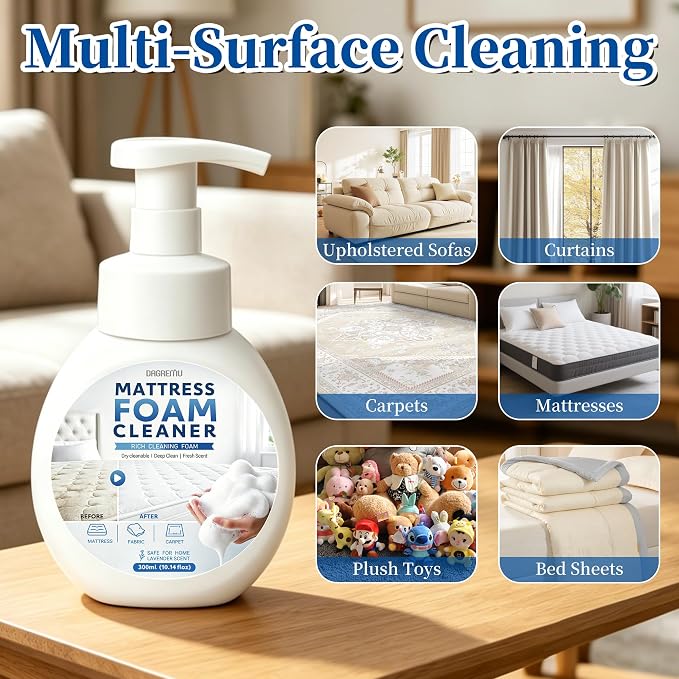 Mattress Stain Remover Spray – Enzyme Cleaner for Bed, Couch, & Upholstery | Upholstery cleaner for mattresses. Lifts yellow stains. No scrub. Safe for kids & pets. Brush & towel included(Lavender)