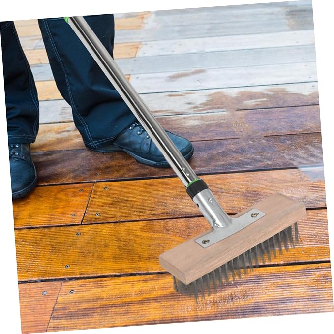 LIOOBO Stainless Steel Scrub Brush: 1.2m Heavy-Duty Wire Bristle Brush for Tough Stains - Outdoor Use on Decks Patios & Concrete - Commercial Cleaning Tool