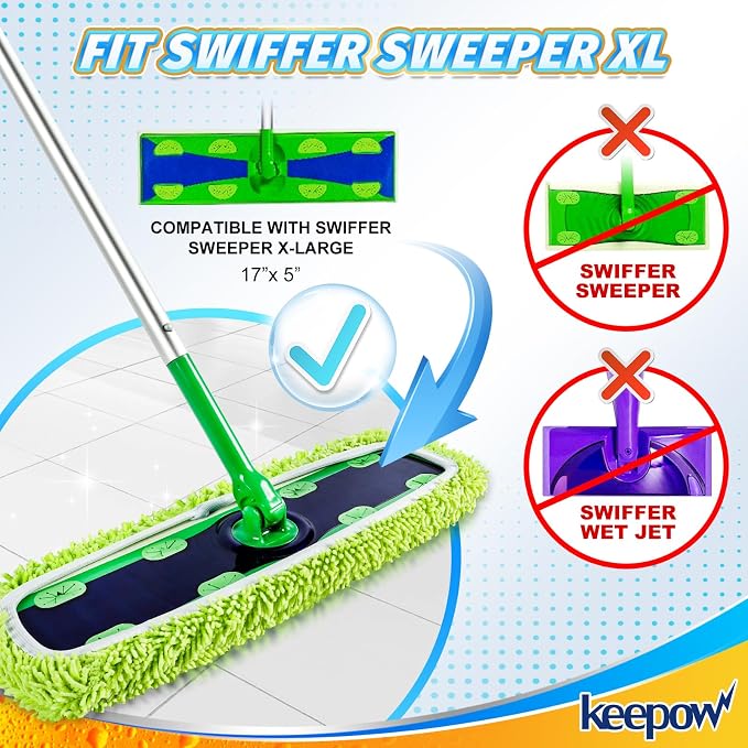 KEEPOW Reusable XL Mop Pads Compatible with Swiffer XL Sweeper, XL Dry Sweeping Cloths, XL Wet Mopping Cloths, Washable Microfiber XL Wet Pads Refills for Surface/Hardwood Floor Cleaning, 8 Pack | XL Dry Sweeping Cloths, XL Wet Mopping Cloths, Washable...