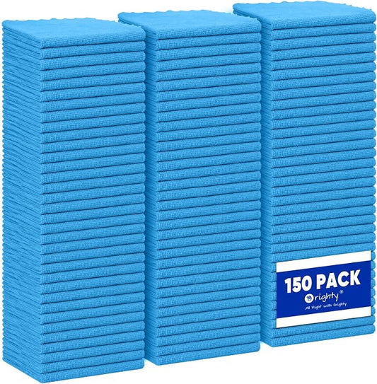 Orighty Cleaning Cloths Bulk, 150 Pack Shop Rags Reusable, Multi-Purpose Shop Towels for Cars, Microfiber Cleaning Rags for Automotive, Mechanic, Kitchen, Lint Free Towels 12x12 Inch, Blue
