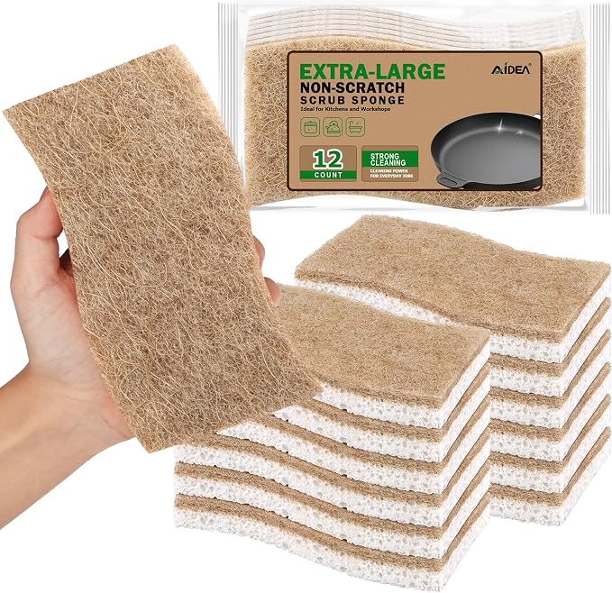 AIDEA XL Sponges Kitchen, 12Count, Non-Scratch Dish Sponges | Large Natural Sponge for Non Stick Cookware, Cellulose Cleaning Sponge for Dishes, Bathroom, Household