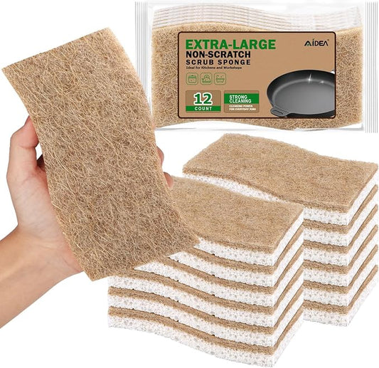 AIDEA XL Sponges Kitchen, 12Count, Non-Scratch Dish Sponges | Large Natural Sponge for Non Stick Cookware, Cellulose Cleaning Sponge for Dishes, Bathroom, Household