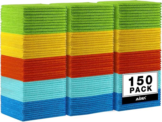 AIDEA Microfiber Cleaning Cloth-150PK, Microfiber Towels for Cars, 12"×12" | Premium All Purpose Car Cloth, Lint Free Rags, Absorbent Towels for SUVs, House, Kitchen, Window, Car Cleaning Wipes