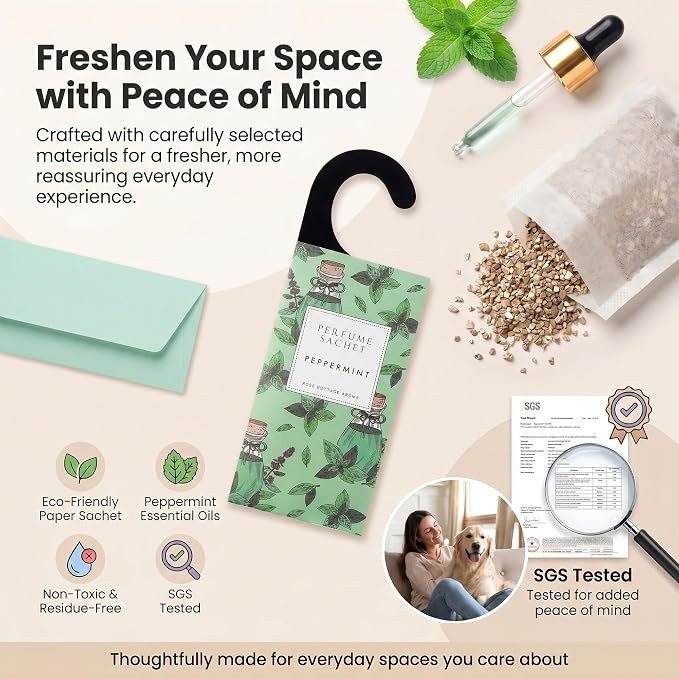Large 12 Packs Peppermint Hanging Scented Sachets Long-Lasting Closet Deodorizer Air Freshener Fabric Refresher Odor Eliminator for Drawer Home Fragrance Gift Set