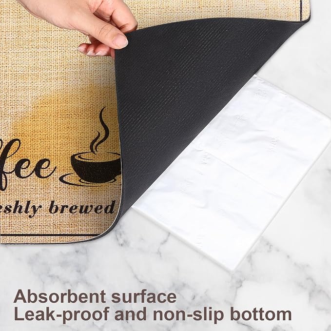 CooRug Absorbent Coffee Mat, Fashion Dish Drying Mat for Kitchen Counter Coffee Bar Accessories Espresso Machine Dish Rack 16" x 24" Beige