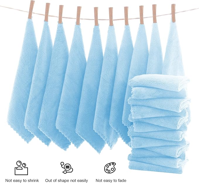 MOONQUEEN Ultra Soft Premium Washcloths Set - 12 x 12 inches - 24 Pack - Quick Drying - Highly Absorbent Coral Velvet Bathroom Wash Clothes - Use as Bath, Spa, Facial, Fingertip Towel (Aquamarine)