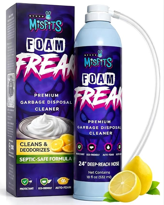 Foam Freak Foaming Garbage Disposal Cleaner & Deodorizer | Probiotic Enzymatic Formula | Lemon Scent | 24-Inch Hose | 1-Year Supply | Enzyme Drain Odor Eliminator for Kitchen Sink
