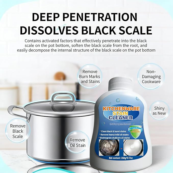 Kitchenware Stain Cleaner, Strong Descaling, Multi-purpose Oil Stain Remover, Pot Pan Bottom Cleaning Paste,Powerful Kitchenware Cleaner, Cooktop Pot Cleaner Effortless for Burned Cookware (260g) (1)