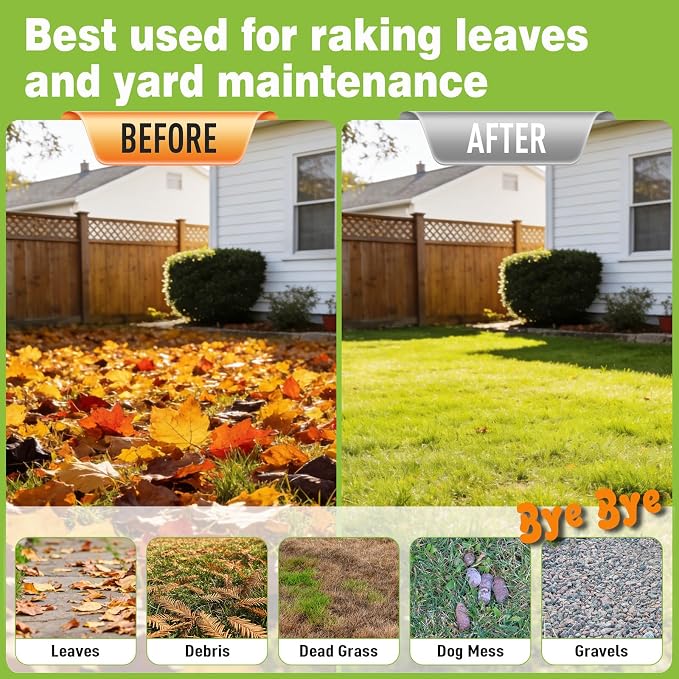 Altdorff Garden Leaf rake, 6FT Rake for Lawns Lightweight 22 Metal Tines 16.3 inch Wide, Adjustable Steel Handle, Rakes for Leaves, Gathering Shrub, Grass, Weeds, Debris,Yard