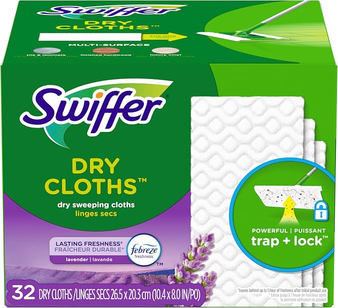 Swiffer Sweep + Mop, Dry Pads Refill, Floor Cleaner, Cleaning Cloths, Lavender, 32ct