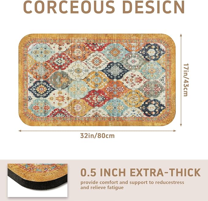 Dish Drying Mat, Vintage Rustic Boho Kitchen Dishes Absorbent Pad, 17x32in | Eco-friendly diatomite with non-slip rubber backing. Super absorbent mat for kitchen counters, coffee bars & sinks