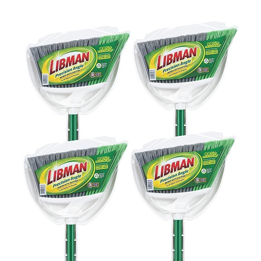 Libman Commercial 206 Precision Angle Broom with Dust Pan, Steel Handle, 11" Wide, Green and White (Pack of 4)