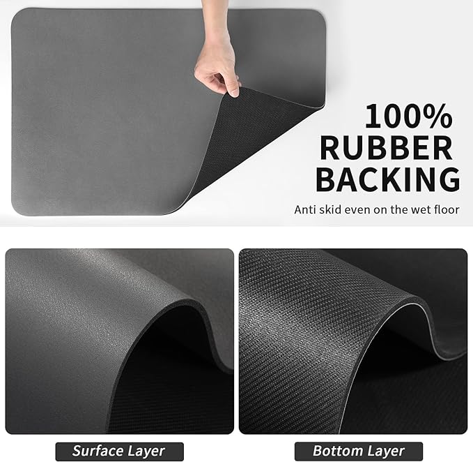 HotLive Dish Drying Mat for Kitchen Counter, Heat Resistant Drainer Mats with Non-slip Rubber Backed, Hide Stain Kitchen Super Absorbent Draining Mat, Easy to Clean Dish Rack Pad, Dark Grey 16"x18"