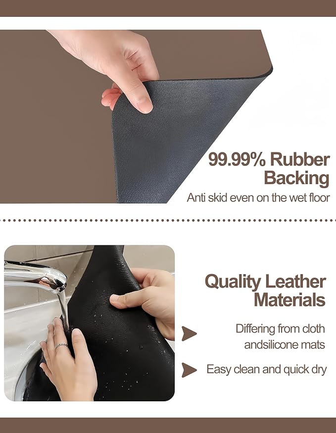 Dish Drying Mat for Kitchen Counter, 16"x24" Dish Drying Pad with Non-slip Rubber Backed, Hide Stain Anti Absorbent for Kitchen Counter, Drying Mat for Coffee Machine Dish Rack (Brown)