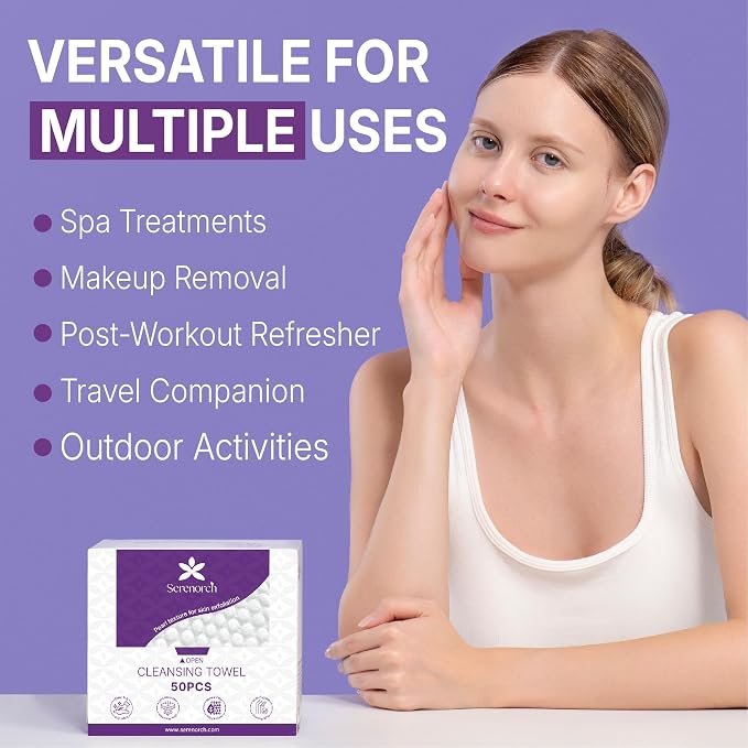 Pearl Texture Disposable Face Towels XL, 50 Count | Facial Tissues for Deep Cleansing, Ultra Thick Makeup Remover Dry Wipes, Lint-Free for Sensitive Skin