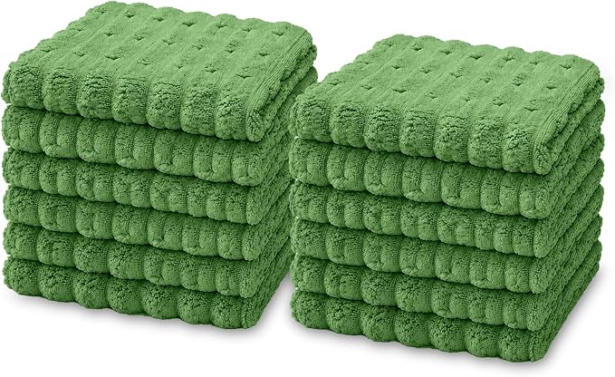 kimteny Microfiber Dish Cloths for Kitchen, 12 Pack 12 x 12 Inch Coral Velvet Kitchen Cleaning Cloths, Absorbent Reusable Non-Scratch Dish Rags for Dishes, Countertops & Sink