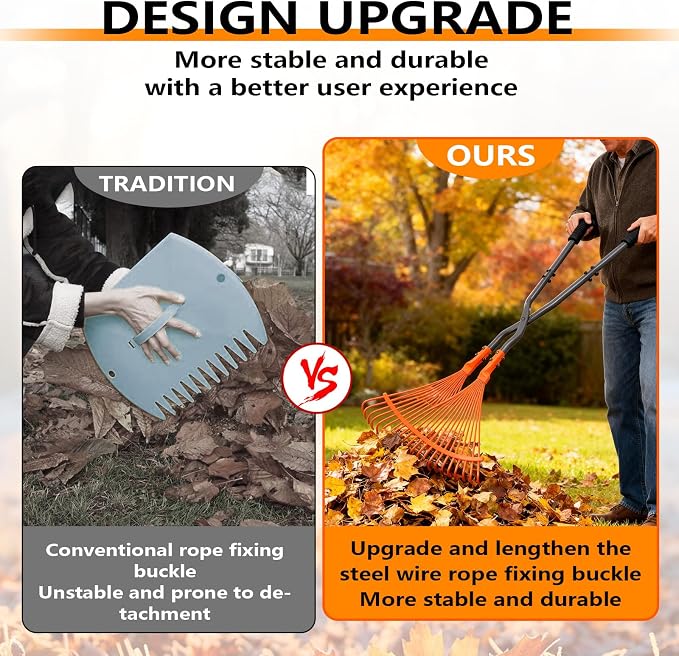 Leaf Grabber Rake with Long Handle,Metal Leaves Rakes,Lightweight Leaf and Grass Picker Upper,Leaf Collector for Lawn & Yard Shrub Cleanup.