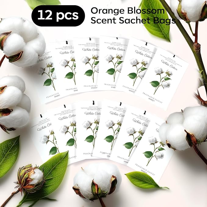 MYARO 12 Packs Scent Sachets for Closet Clothes Storage - White Cotton Fragrance Long Lasting Home Air Freshener Odor Deodorizer