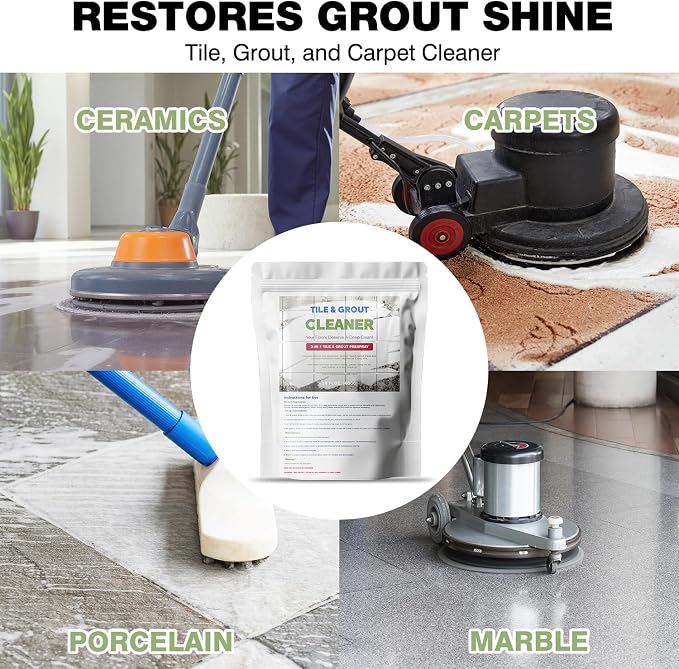 Tile & Grout Cleaner -for Deep Cleaning Concrete, Floors, Stains, Grease | Fast-Dissolving Powdered Solution for Deep Cleaning Tough Stains, Ideal for Residential & Commercial Use -14 OZ