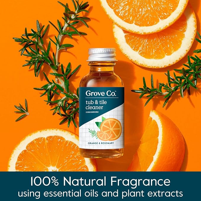Grove Co. Tub and Tile Cleaner, 6 x 1 fl oz Refills, Orange & Rosemary | Removes Soap Scum; No Plastic Waste; Plant-Based; Refill format; No Harsh Chemicals; All Natural Fragrance